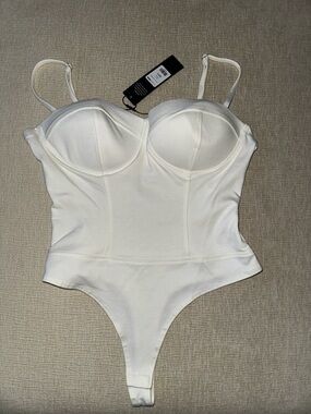 Fashion Nova White Bustier-Style Thong Bodysuit